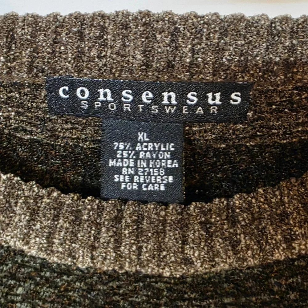 Vintage Consensus Sportswear Men's XL Plaid Patchwork‎ Crew Neck Sweater Soft